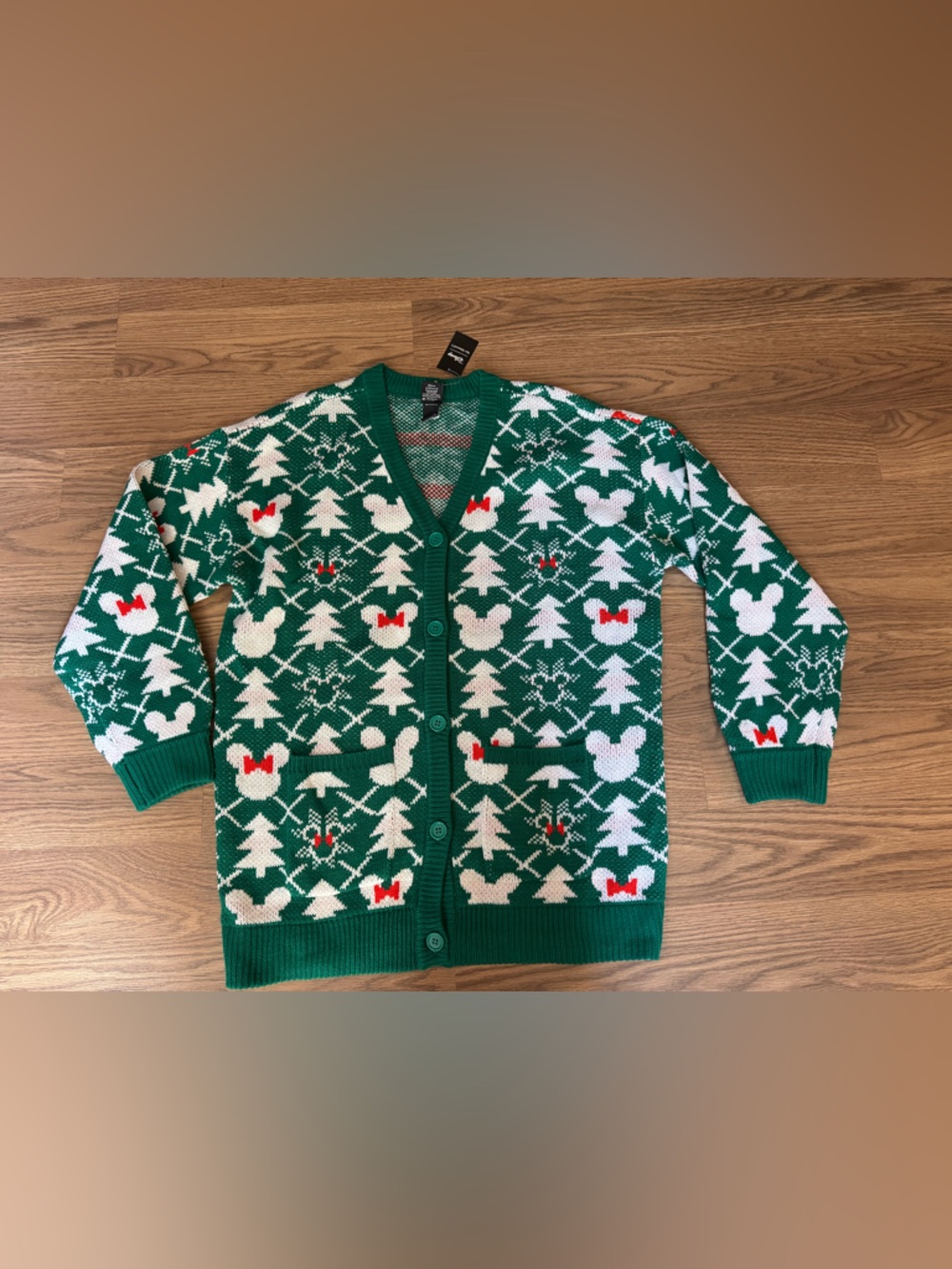 Her Universe Green Holiday Cardigan with White & Red Accents